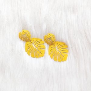 Yellow Monstera leaf charm earrings